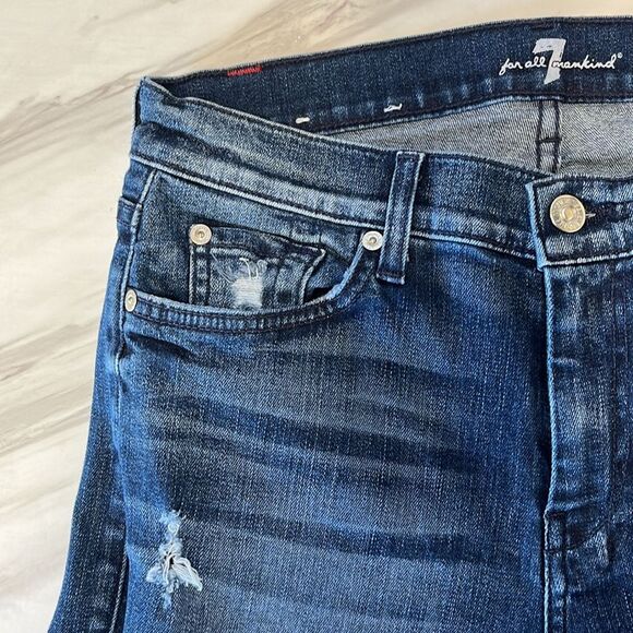 7 For All Mankind | Dojo Women’s Medium Wash Mid Rise Raw Hem Jeans 29 - Picture 6 of 8